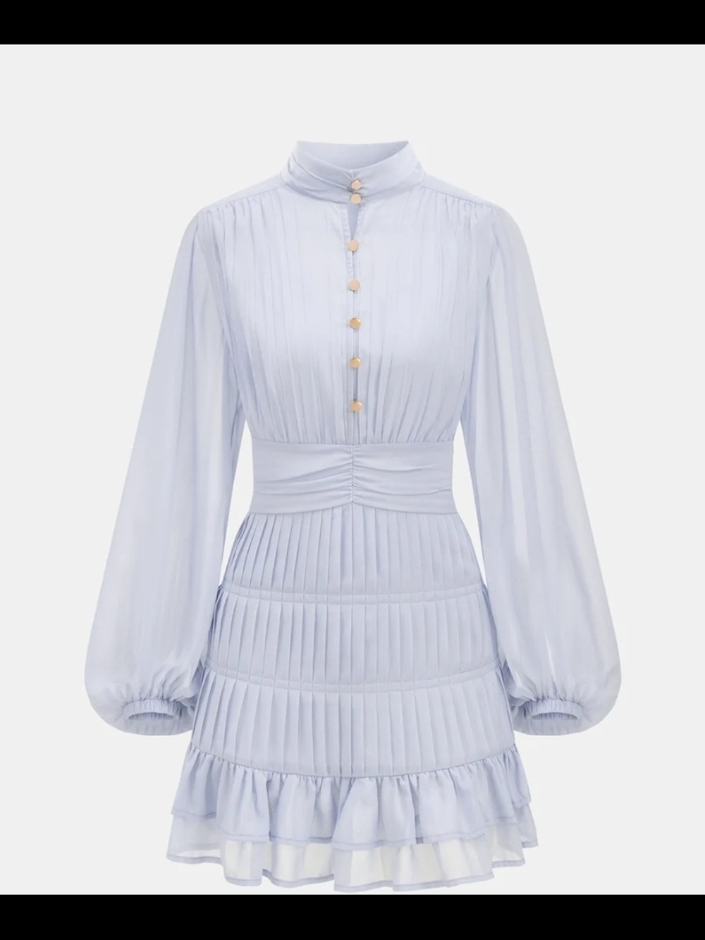 Commense Light Blue Pleated High-Neck Mini Dress